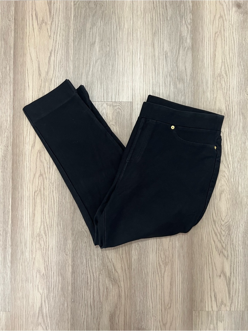 Michael Michael Kors Black Pull On Skinny Ankle Pants Gold Hardware XL